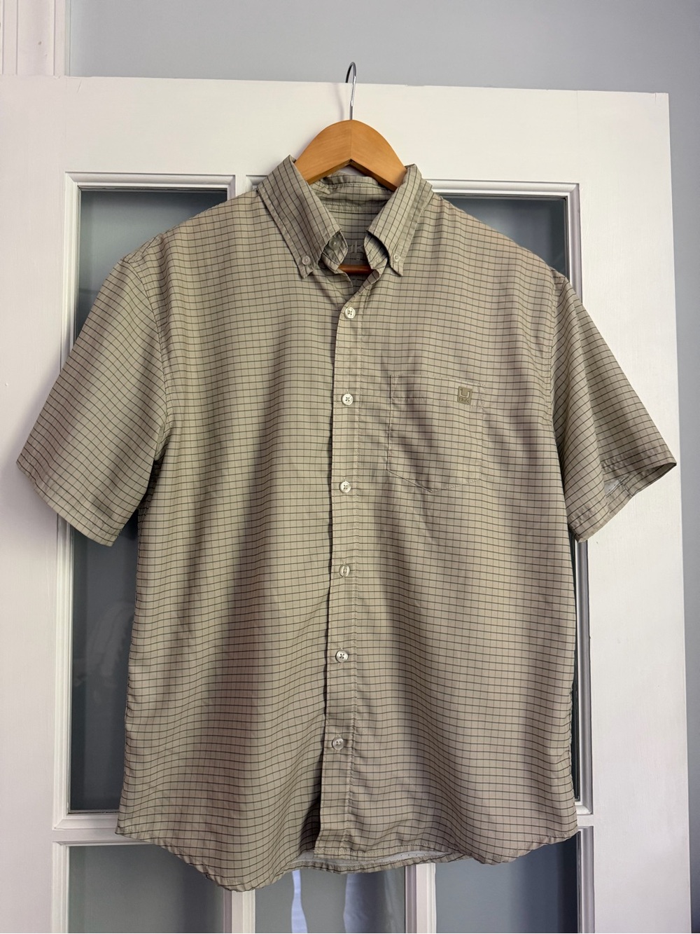 Huk Short-Sleeve Button-Down Shirt in Light Khaki Plaid